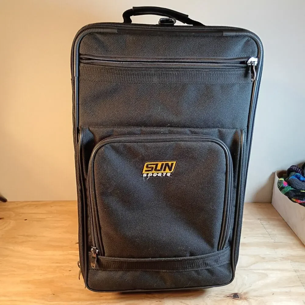 Vintage SUN Sports Black Softside Rolling Suitcase Luggage 2-Wheel Travel Bag